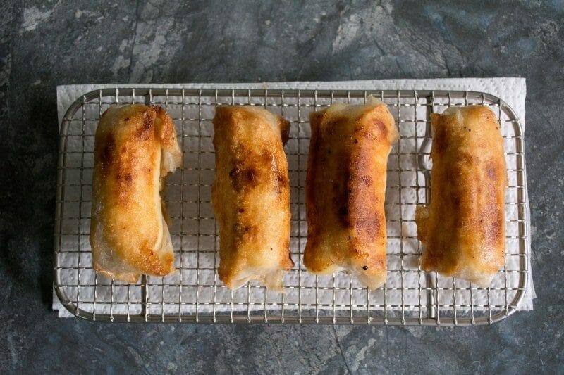 fried turon on wire mesh