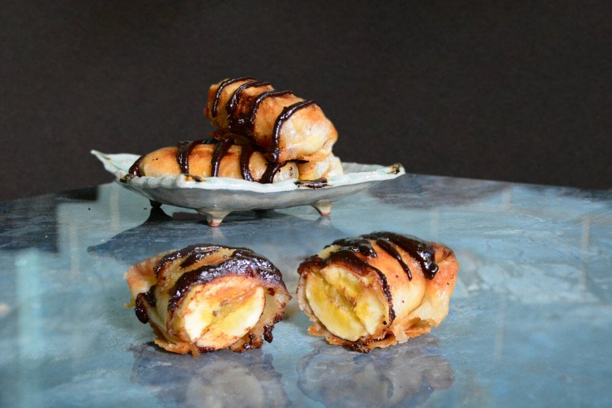 turon with tablea sauce filipino snack