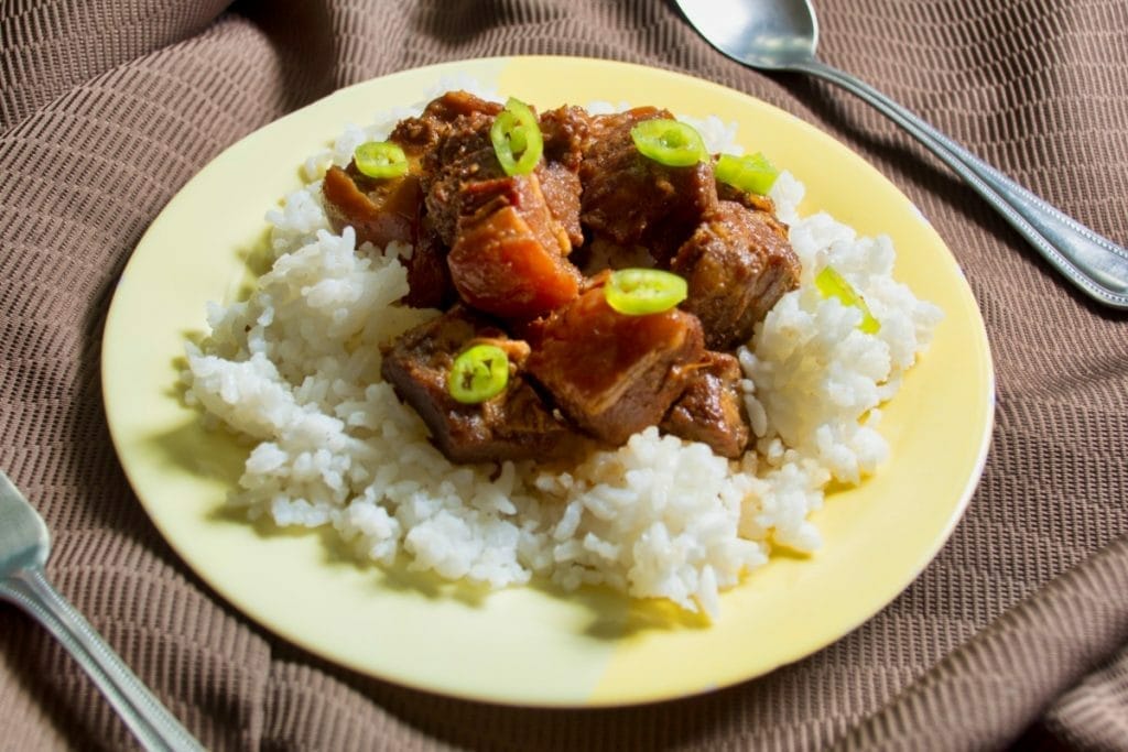 side image of sweet pork adobo dish
