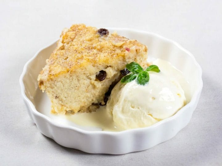 Bread Pudding Slice With Ice Cream