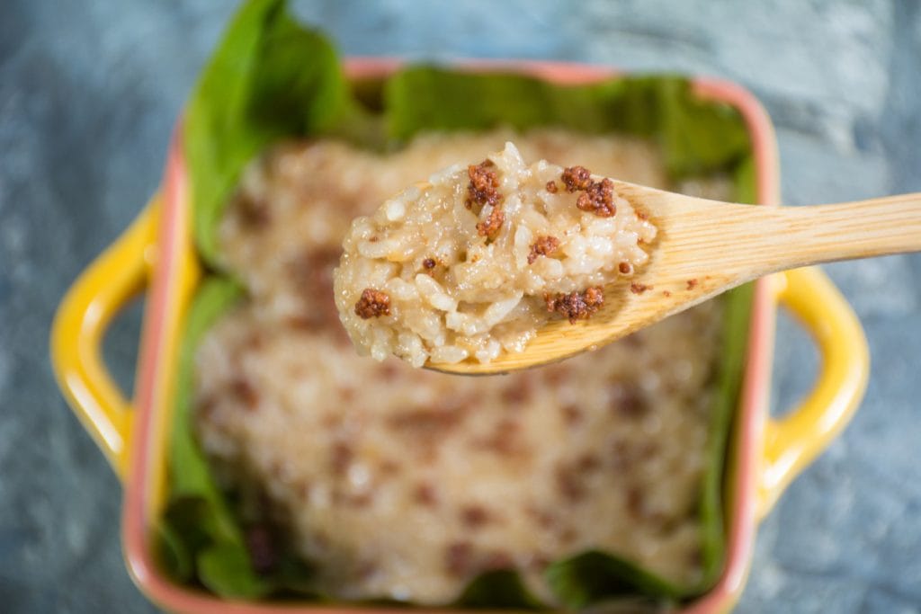 Close Up Of Biko Rice Cake On Spoon