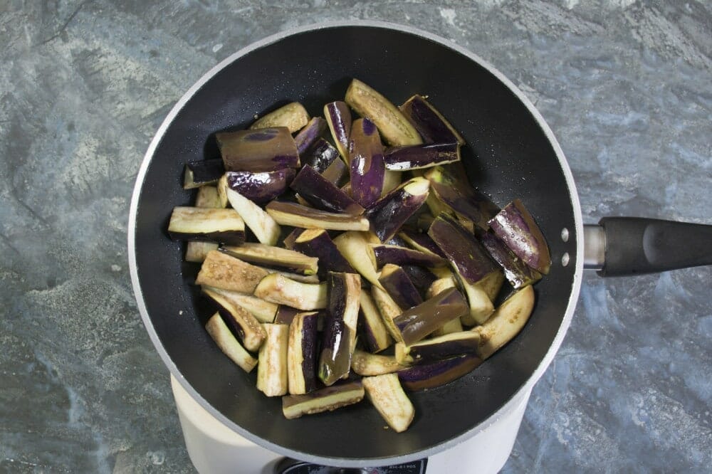 Step 2 Fry Aubergine In Oil Until Soft And Brown