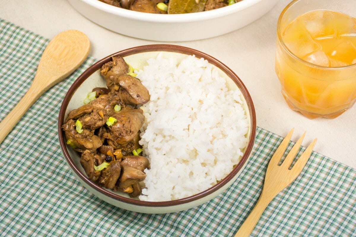 Plate Of Chicken Liver Adobo On Table
