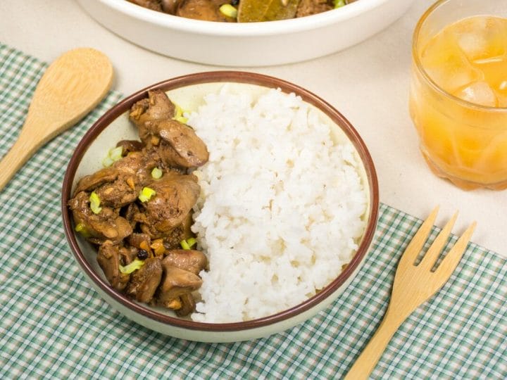 Plate Of Chicken Liver Adobo On Table