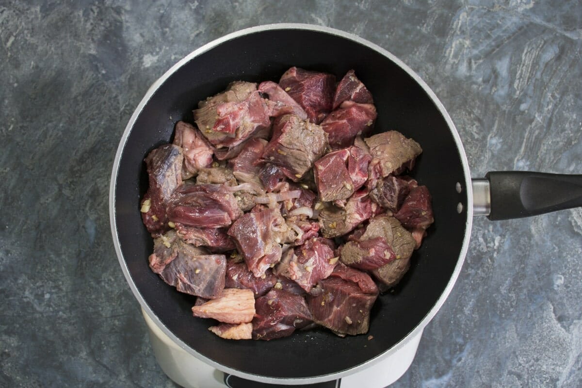 Step 3 Seasoned Beef Chunks In Pan