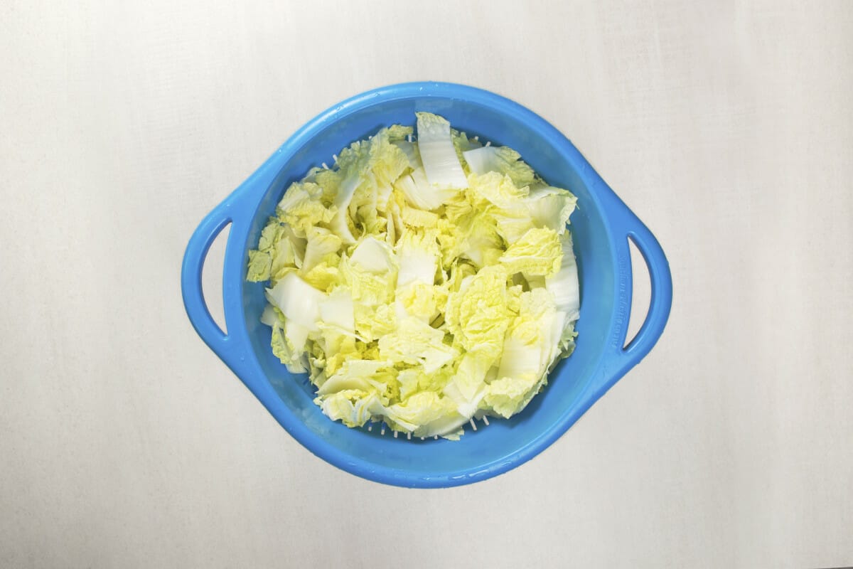 step 1 cut napa cabbage into bite sized pieces