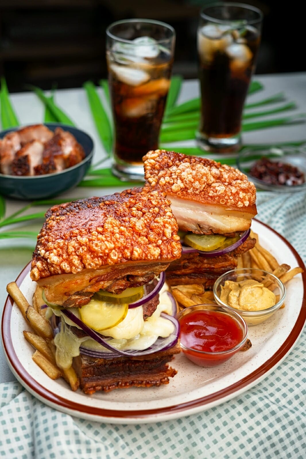 lechon burgers with dipping sauces