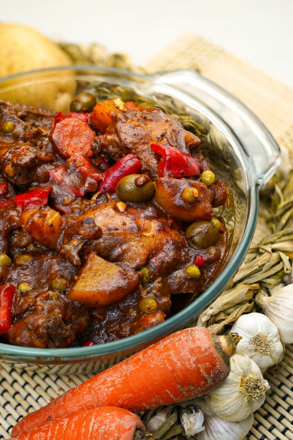 Filipino caldereta dish with chicken.
Chicken stew dish from the Philippines