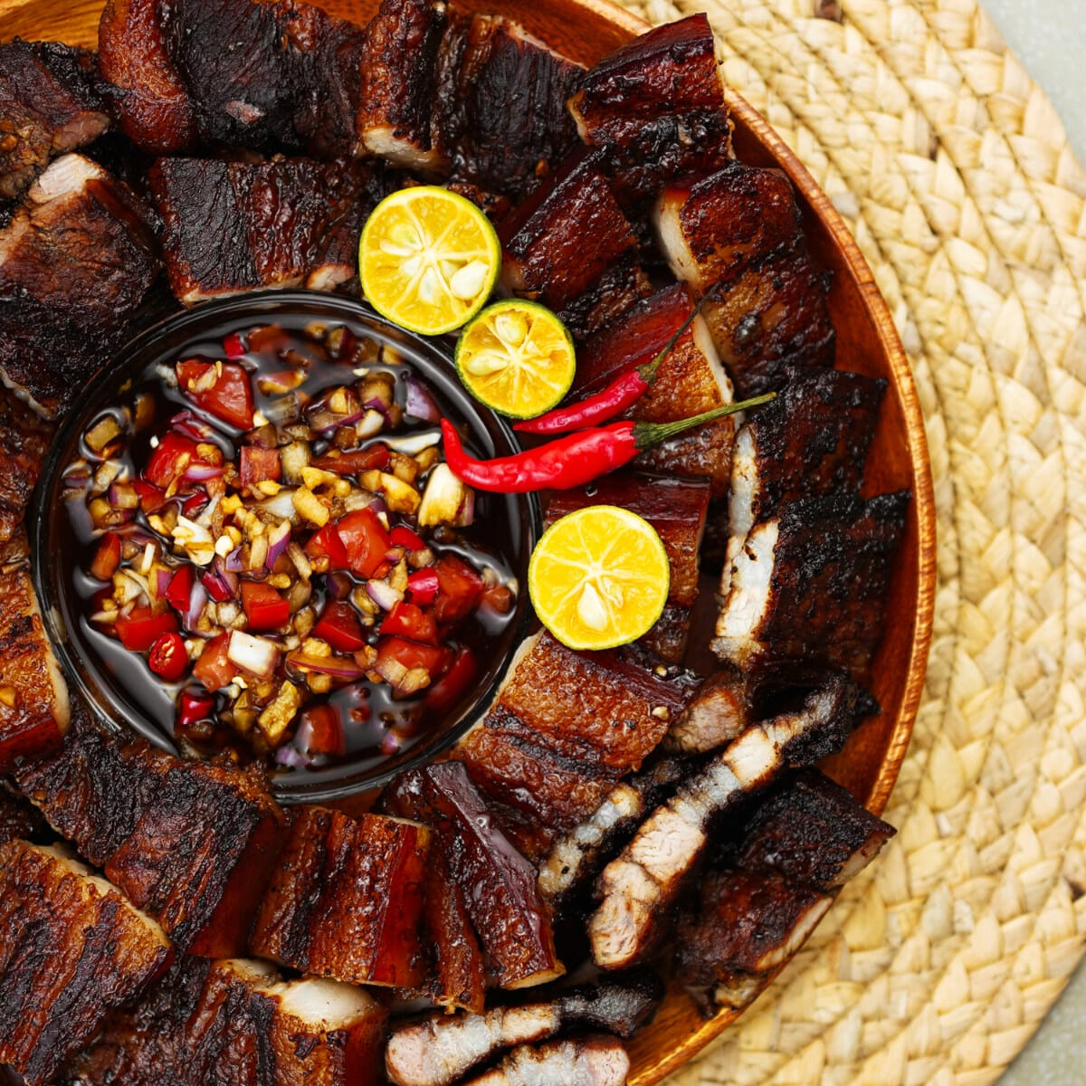 slices of pork belly liempo with calamansi and pepper