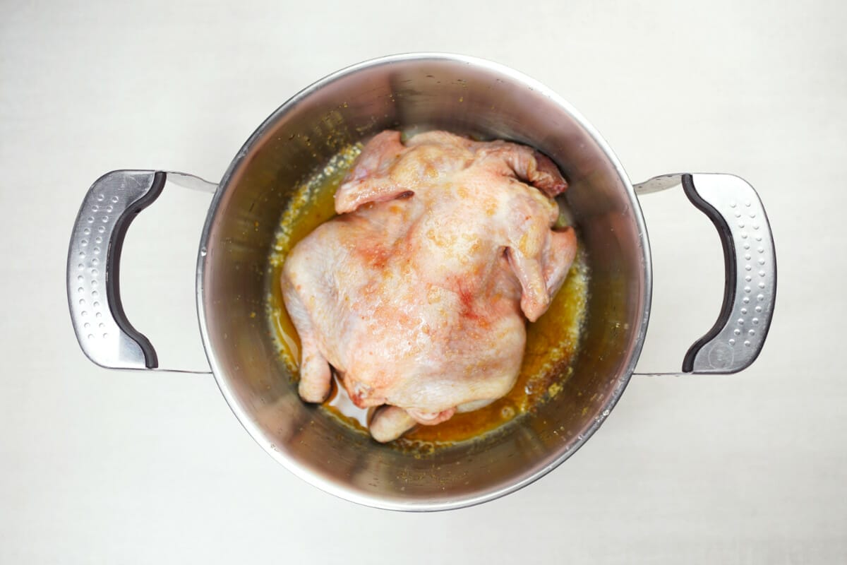step 1 add chicken to pot